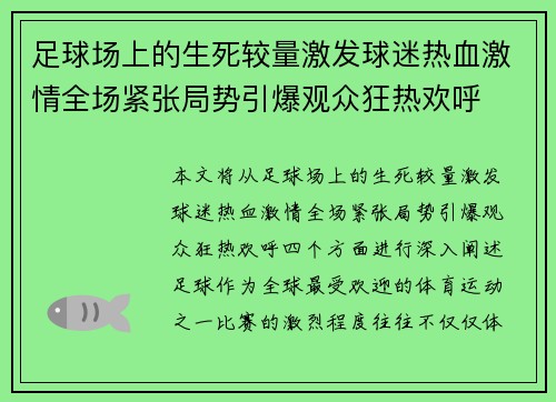 足球场上的生死较量激发球迷热血激情全场紧张局势引爆观众狂热欢呼