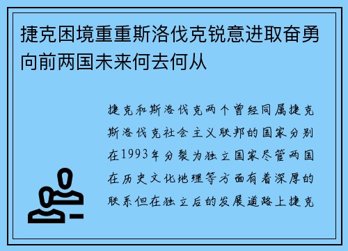 捷克困境重重斯洛伐克锐意进取奋勇向前两国未来何去何从